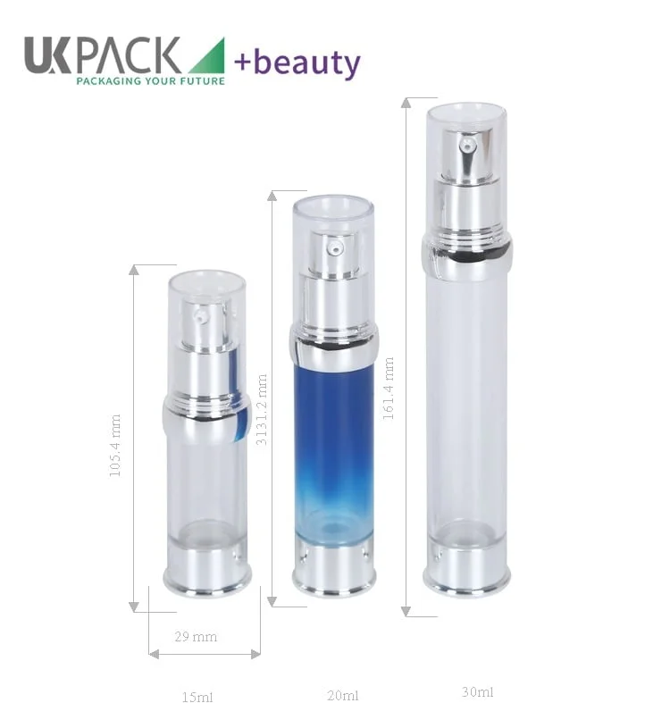 Akryl luftlös pumpflaska för resor, 15 ml, 20 ml, 30 ml