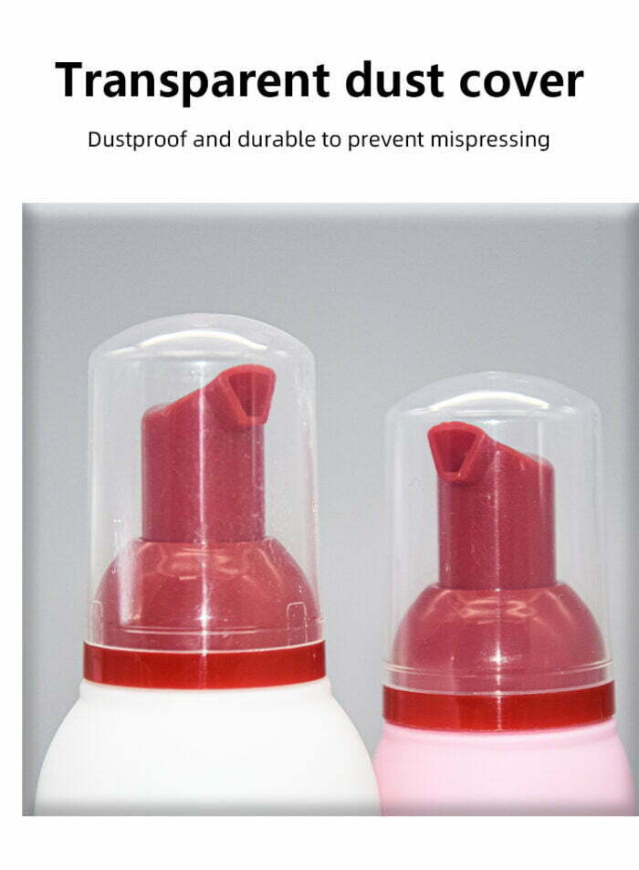 Transparent dust cover for the pump head of foam pump bottles