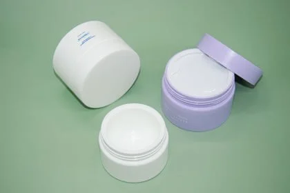 white and purple 4 oz cosmetic jars