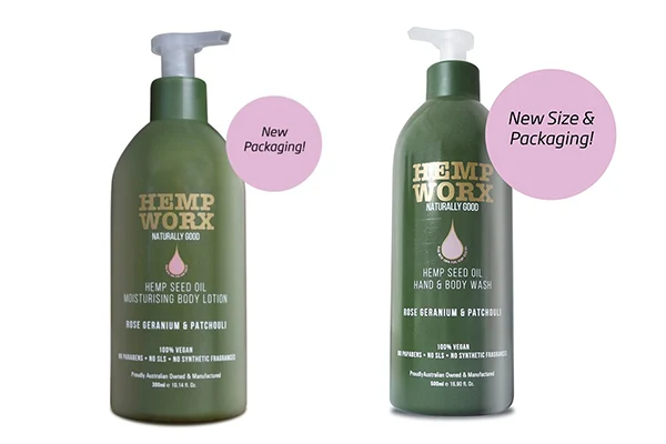 mono-material lotion pump and bottle for Hemp Worx body wash and lotion - 2