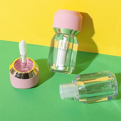 3ml PETG リップグロスチューブ、ピンク ABS キャップ、フロック加工アプリケーター付き - 5