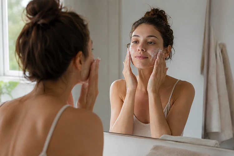 woman using cleansing balm during a daily skincare routine - 1
