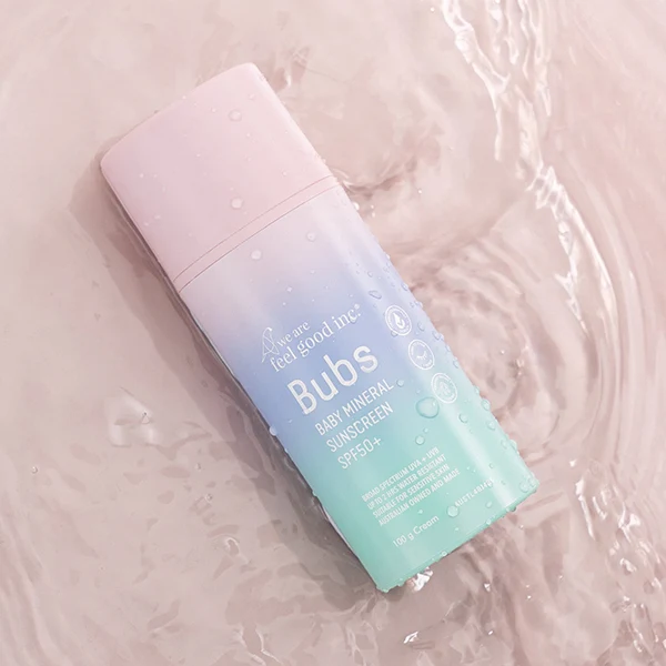 we-are-feel-good-inc-bubs-100ml-mono-pp-airless-bottle We Are Feel Good Inc. Bubs Baby Mineral Sunscreen in a 100ml mono PP airless bottle